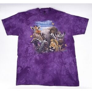 The Mountain Selfies Safari Animals Shirt Mens 2XL Purple Tie Dye Tee Graphic